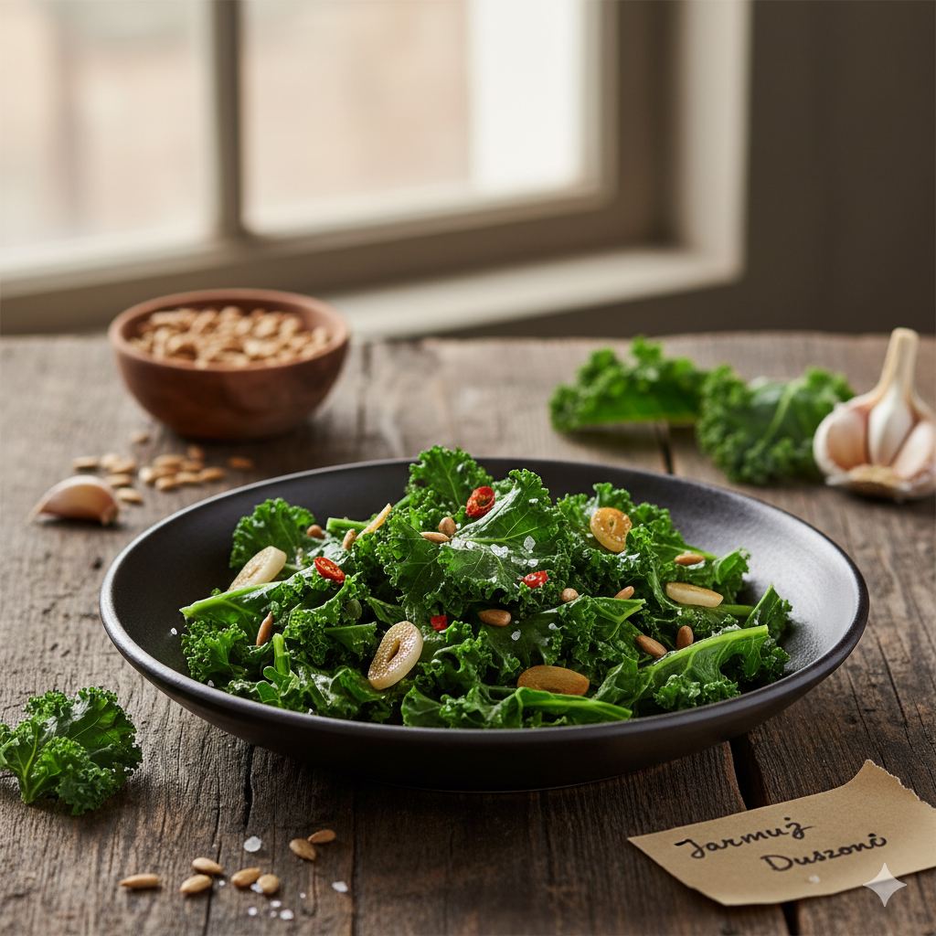  Jarmuż Duszony z Czosnkiem i Słonecznikiem