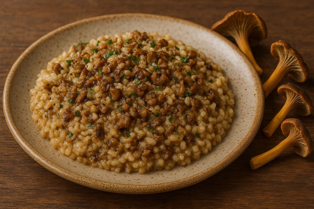 Aksamitne risotto z pieprznikiem trąbkowym