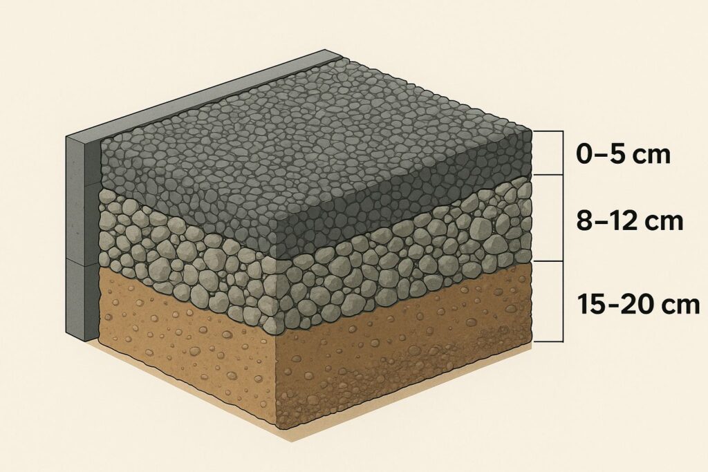 Poszczególne warstwy podjazdu z kruszywa i ich grubości