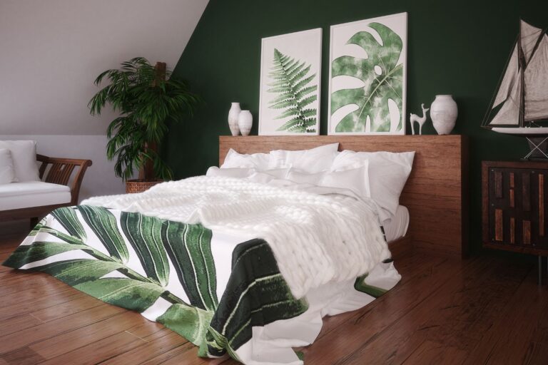 Sypialnia w stylu greenery